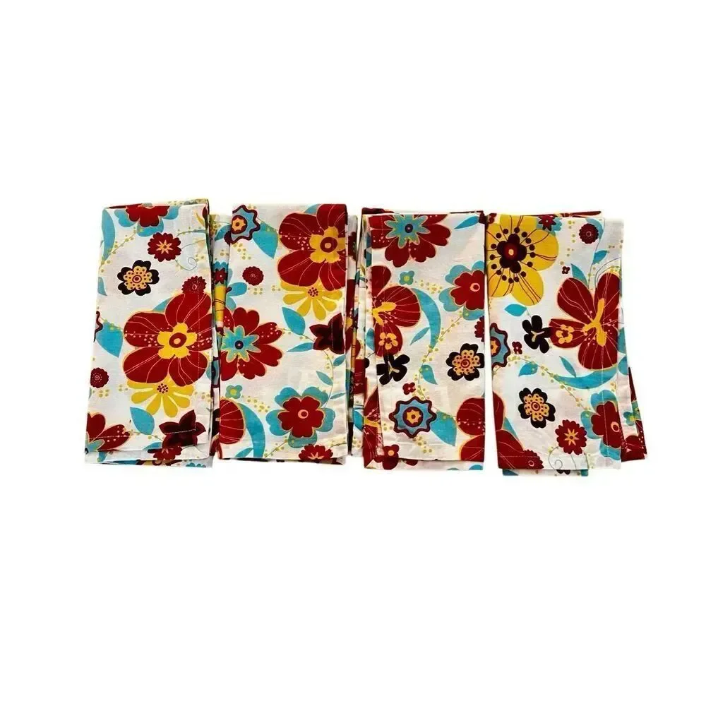 Pier 1 Imports 100% Cotton Napkins Tropical Floral Print Colorful Set of 4 NWT